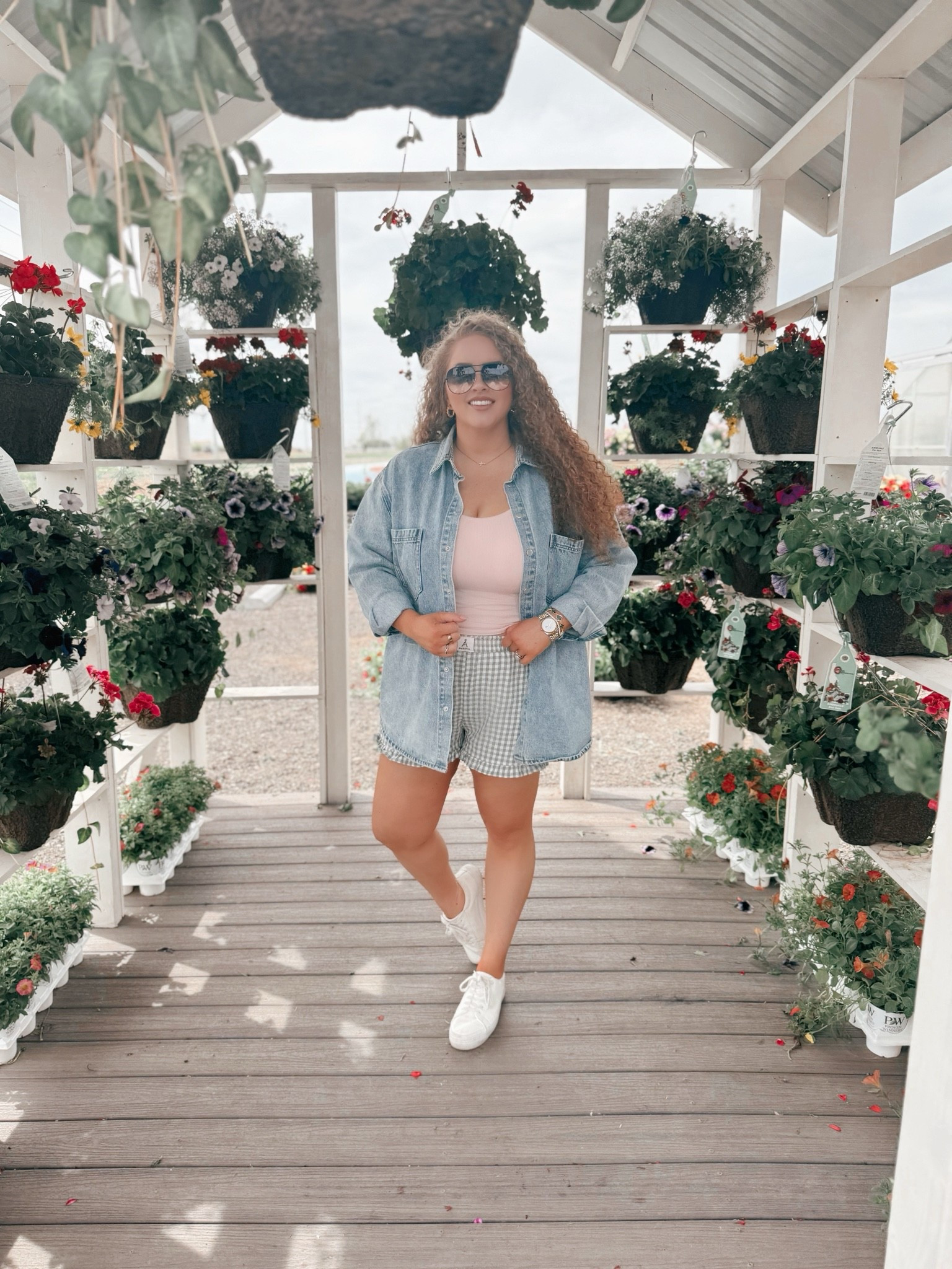 Farm stand mornings in the comfiest casual look 🌸🍓Oversized denim button down layered over a soft pink tank with plaid boxer shorts and platform sneakers for an easy throw on and go outfit ✨ Perfect for slow mornings, fresh flowers, and weekend errands 🤍 farmers market outfit | farm stand outfit | casual weekend outfit | oversized denim button down | denim shirt outfit | pink tank top outfit | plaid boxer shorts | boxer shorts outfit | platform sneakers outfit | white sneakers outfit | comfy cute outfit | effortless outfit | spring outfit ideas | summer outfit ideas | casual everyday style | running errands outfit | laid back outfit | boho casual style | trendy loungewear outfit | amazon fashion finds 🌸

#LTKgrwm #LTKootd #LTKdayinmylife