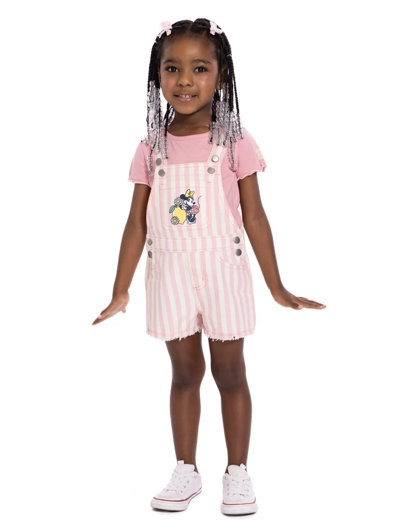 Minnie Mouse Toddler Girls Denim Shortall and Short Sleeve Tee Set, 2-Piece, Sizes 12M-5T | Walmart (US)