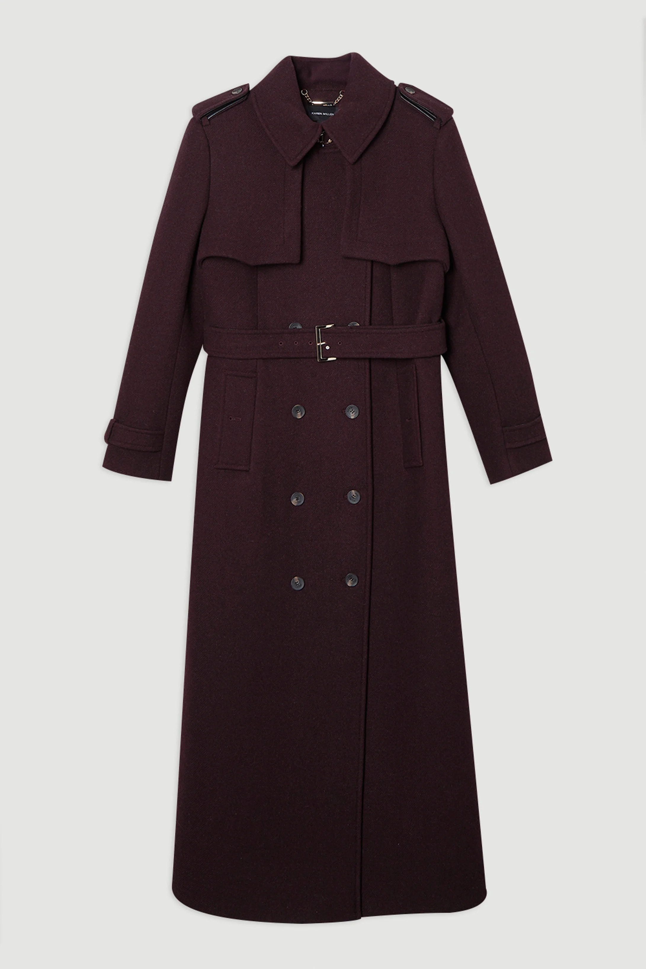 Petite Wool Pu Mix Tailored Belted Trench Maxi Coat | Karen Millen US