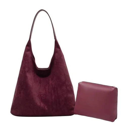 Suede Bag for Women Hobo Bag Slouchy Purse，Burgundy | Walmart (US)