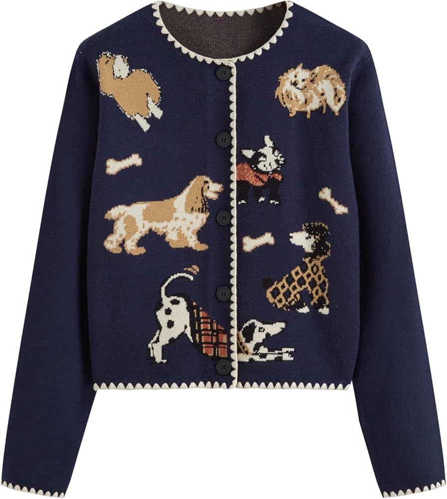 CIDER Cute Cardigan Sweaters for Women Crew Neck Button Down Long Sleeve Knit Cardigans Sweaters ... | Amazon (US)