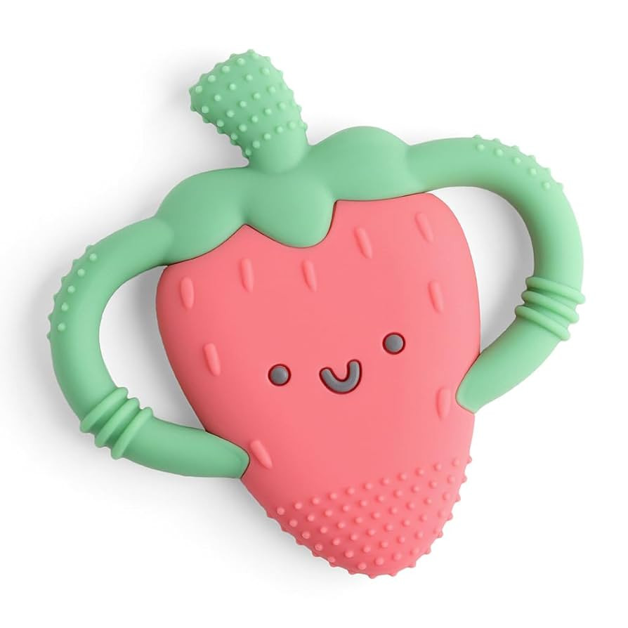Itzy Ritzy Strawberry-Shaped Baby Teether with Handles; Silicone Teether for Babies with Easy-Gra... | Amazon (US)