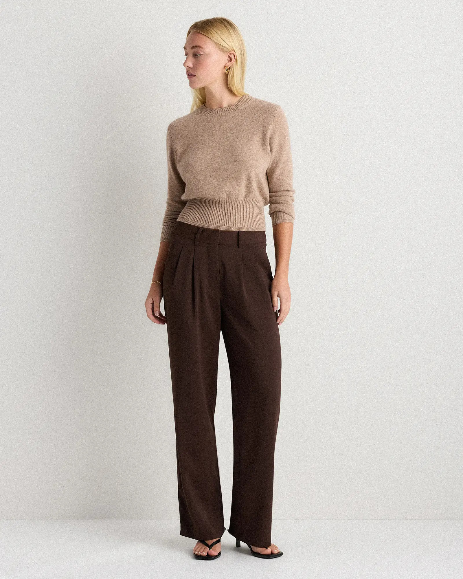 Stretch Crepe Pleated Wide Leg Pants | Quince