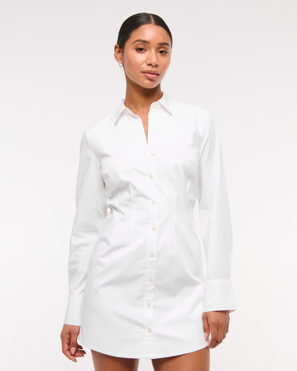 Women's Fitted Long-Sleeve Mini Shirt Dress | Women's Clearance | Abercrombie.com | Abercrombie & Fitch (US)