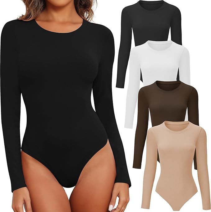 BALENNZ Womens Long Sleeve Bodysuit Round Neck Bodysuit Shirts for Women Crew Neck Body Suits Top... | Amazon (US)