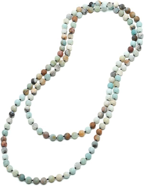 8mm Natural Amazonite & Blue Goldsand Long Beaded Necklace Wrap Bracelet Handmade Jewelry for Wom... | Amazon (US)