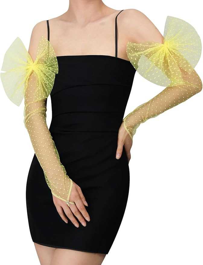 Long Fingerless Lace Gloves with Bow Polka Dot Wedding Bridal Mesh Sheer Gloves Long Opera Party ... | Amazon (US)