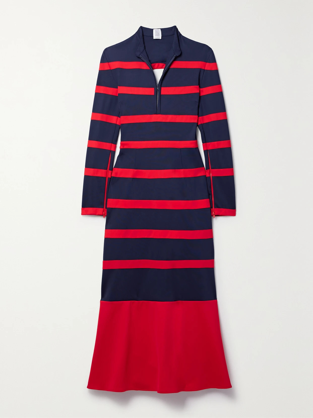 Rosie Assoulin - Captain Buckled Striped Neoprene Midi Dress - Blue | NET-A-PORTER (US)