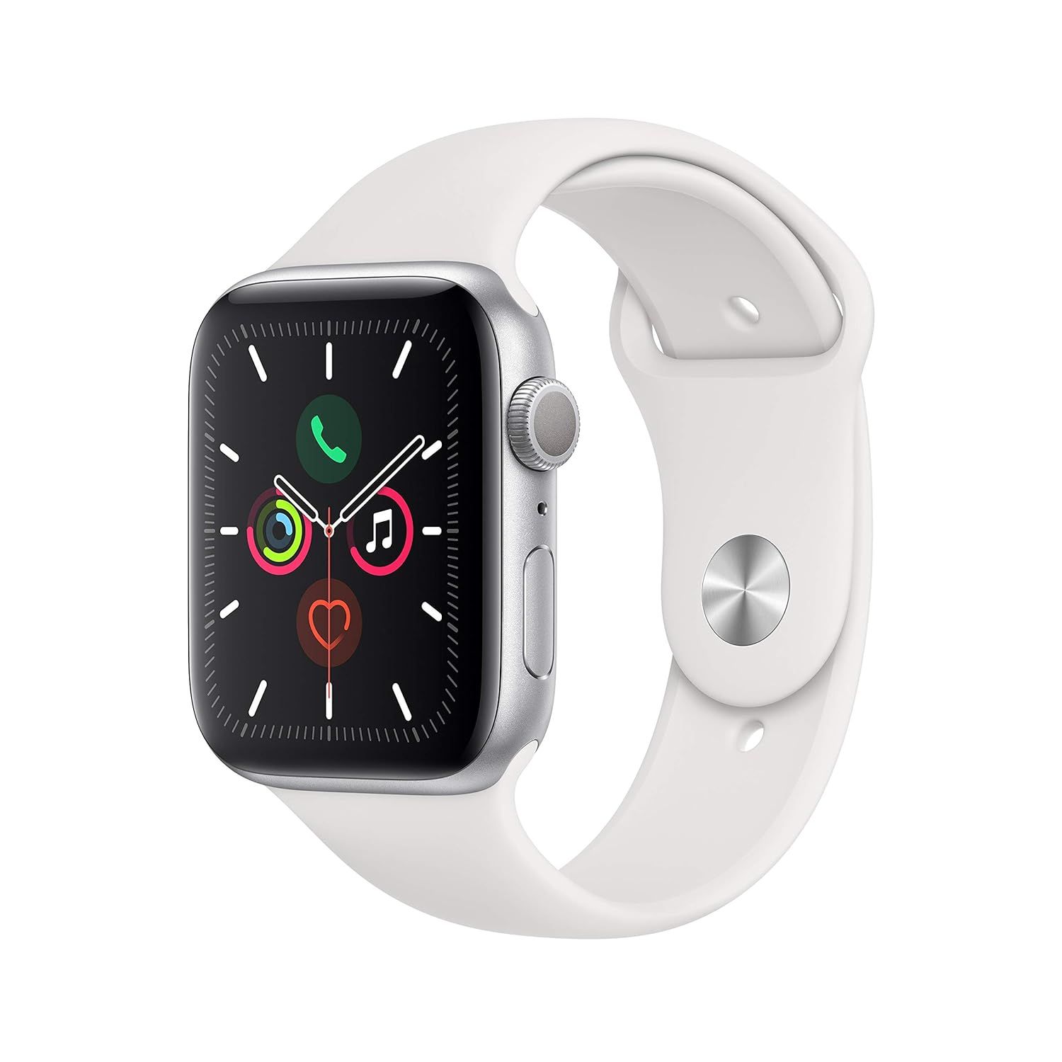 Apple Watch Series 5 (GPS, 44mm) - Silver Aluminum Case with White Sport Band | Amazon (US)