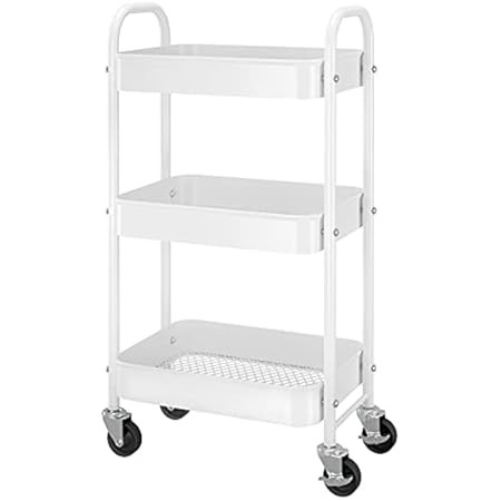 Pipishell 3-Tier Metal Rolling Utility Cart, Heavy-Duty Storage Cart with 2 Lockable Wheels, Multifu | Amazon (US)