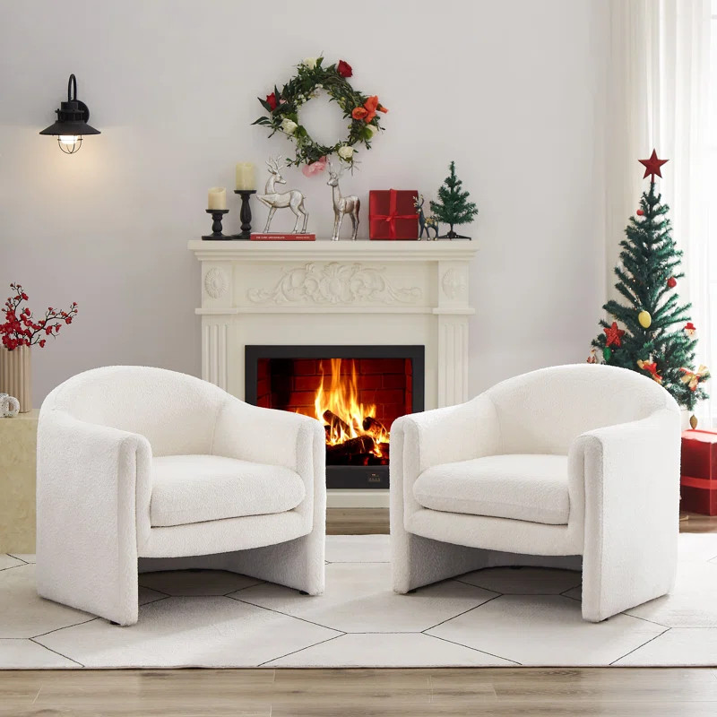 Set Of 2, 31.2 Inch Wide Boucle Upholstered Barrel Accent Chair (Set of 2) | Wayfair Professional