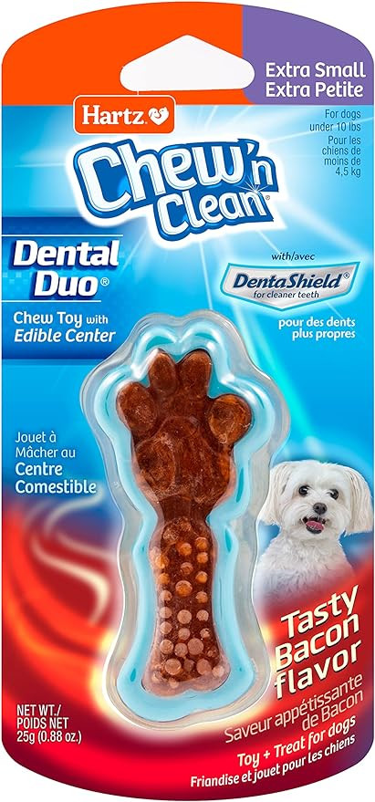 Hartz Chew 'n Clean Dental Duo Bacon Flavored Dental Dog Chew Toy and Treat - Extra Small | Amazon (US)