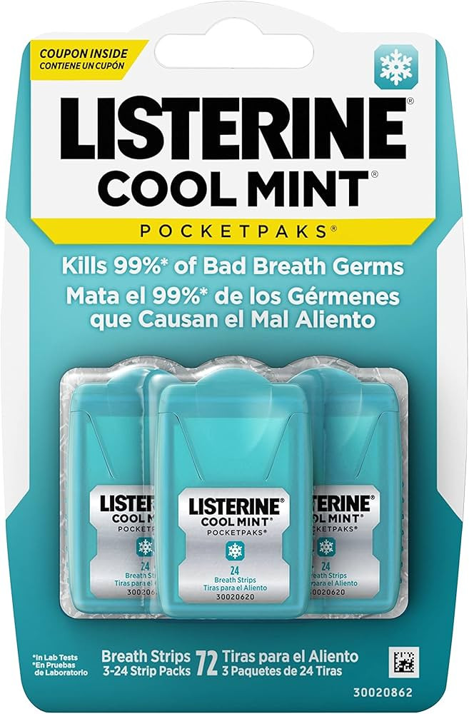 Listerine Cool Mint Pocketpaks Breath Strips Kills Bad Breath Germs, 24-Strip Pack, 3 Pack | Amazon (US)