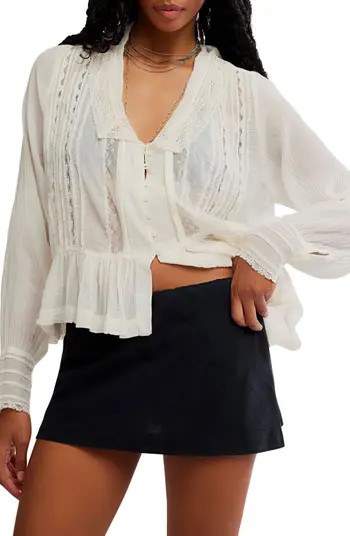 Elodie Lace Trim Ruffle Hem Shirt | Nordstrom