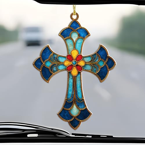 Religious Christmas Ornaments - Stained Glass Cross Effect Ornament - Christian Christmas Ornaments 2025 - Cross Car Mirror Hanger Charm - Jesus Car Accessories - Christian Gifts for Women, Men | Amazon (US)