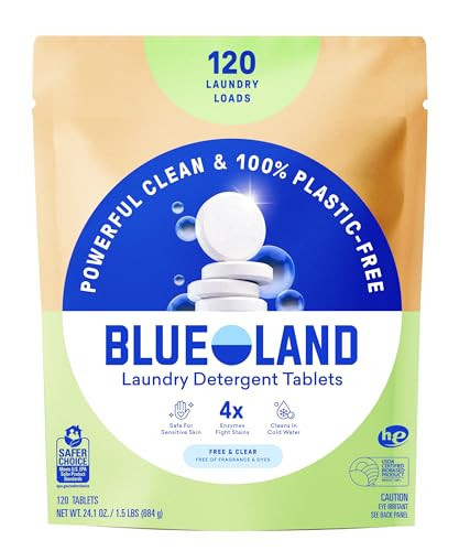 BLUELAND Laundry Detergent Tablets, 120 Count, Plastic-Free Eco-Friendly Pods, Sheets, Liquid Alternative - Fragrance Free and Clear, Natural, Gentle | Amazon (US)