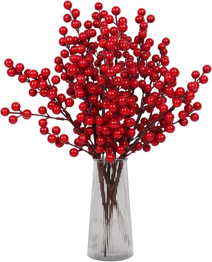 RECUTMS 5PCS Christmas Red Berry Stems, Artificial Burgundy Berry Picks for Christmas Tree Decora... | Amazon (US)