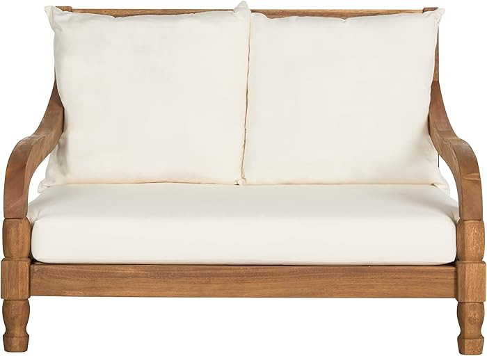 SAFAVIEH Outdoor Collection Pomona Natural Solid Wood/Beige Lounger Bench Sofa Loveseat (PAT6740A... | Amazon (US)