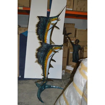 Two Large Sailfish Bronze Statue Fountain, Boatwright Stunning Outdoor Sculpture, 30"L x 43"W x 79"H | Wayfair North America