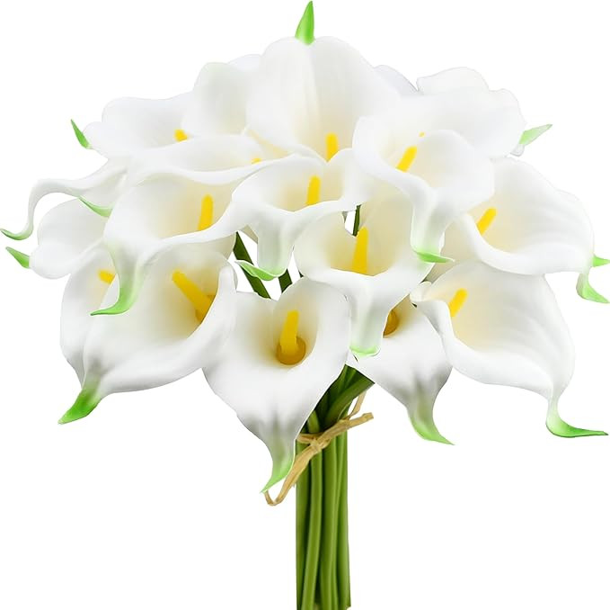 Mandy's PU White Calla Lily Artificial Flowers 20 Stems 13.5in Faux Realistic Centerpiece for Val... | Amazon (US)