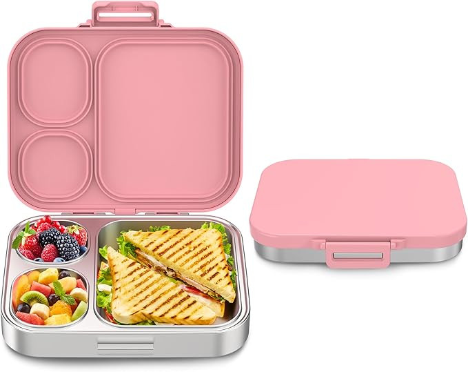 Stainless Steel Bento Box Kids, Leak Proof Metal Bento Lunch Box,3 Compartments 304 Stainless Ste... | Amazon (US)
