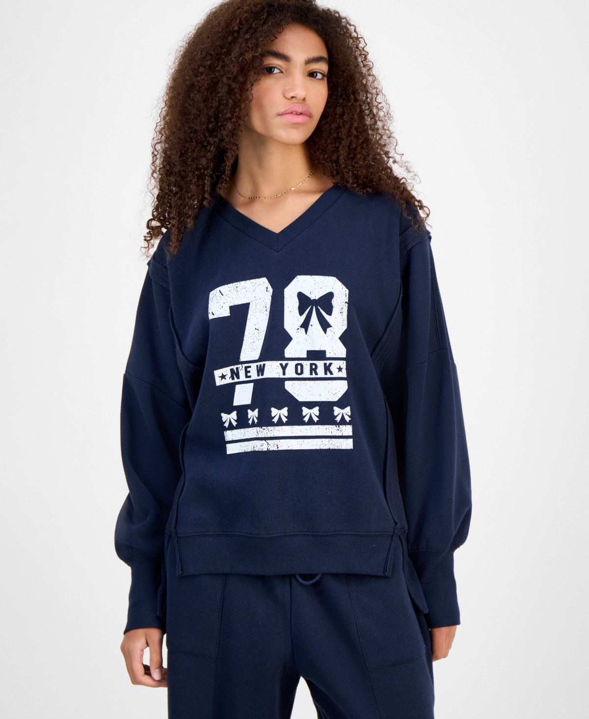 Planet Gold Juniors' Oversized Graphic-Print Sweatshirt - Navy Blazer | Macy's