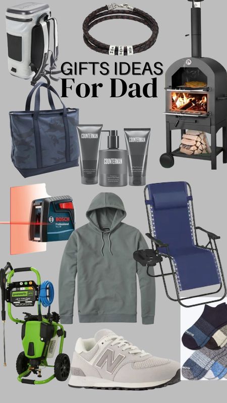 Gift ideas for Dad! #fathersday #fathersdaygifts #fathersdayideas #LTKGiftGuide
-leather bracelet with kids names!
-pizza oven
-laser level
-weekend bag
-anti gravity chair 
-clean men’s skincare /body 
-cooler backpack 
-pressure washer 

#LTKmens