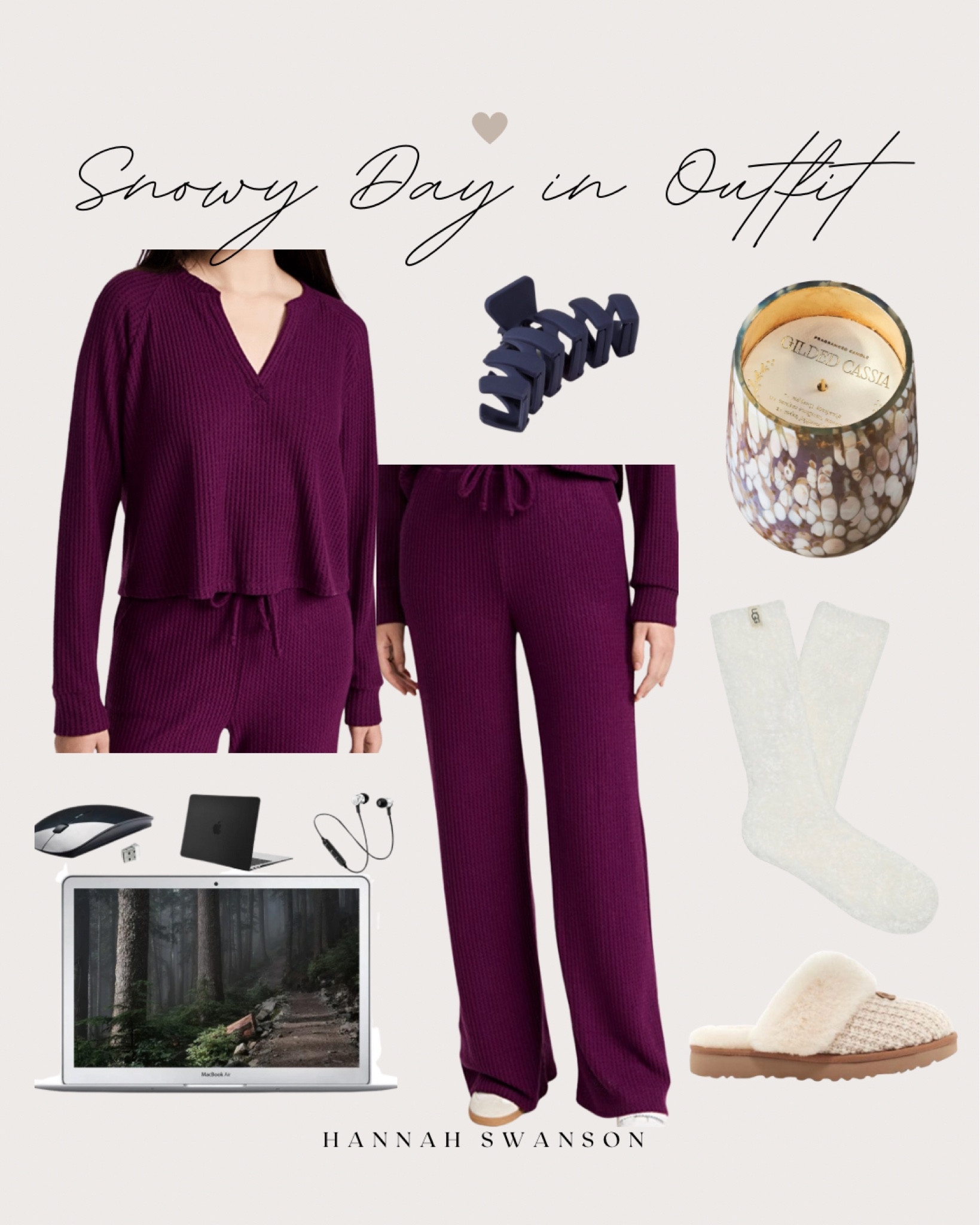 Winter clothes. Cozy clothes. Cozy outfit. Warm outfit. Slippers. Uggs. Candle. MacBook. Socks. Fuzzy socks. Hair claw clip. Women’s sweatpants set. Womens set. Long sleeve shirt. AirPods. 

#LTKSeasonal #LTKGiftGuide #LTKHoliday