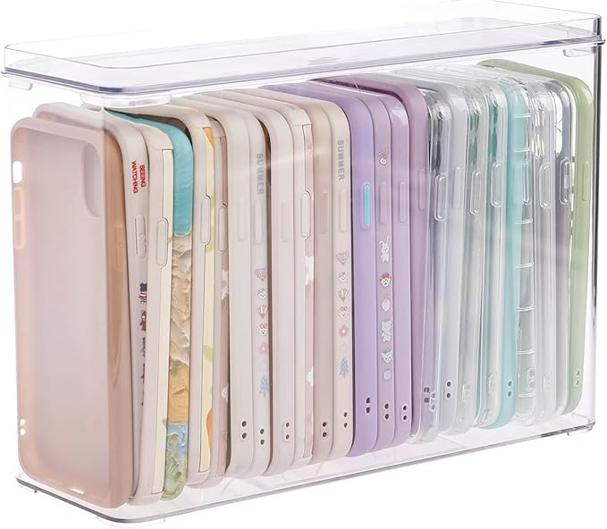 FABROK Plastic iPhone Case Organizer, Clear Storage Holder Box with Lid for Cell Phone Basic Case... | Amazon (US)