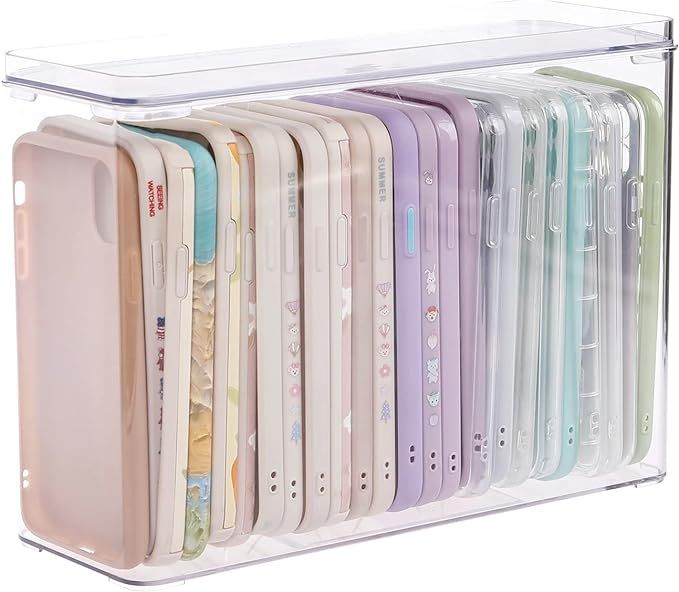 FABROK Plastic iPhone Case Organizer, Clear Storage Holder Box with Lid for Cell Phone Basic Case... | Amazon (US)
