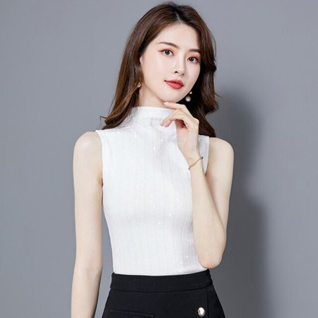 PIKADINGNIS Basic Mock Neck Tank Top Women Ribbed Viscose Shiny Lurex Tops Unfinished Layering Shirt | Walmart (US)