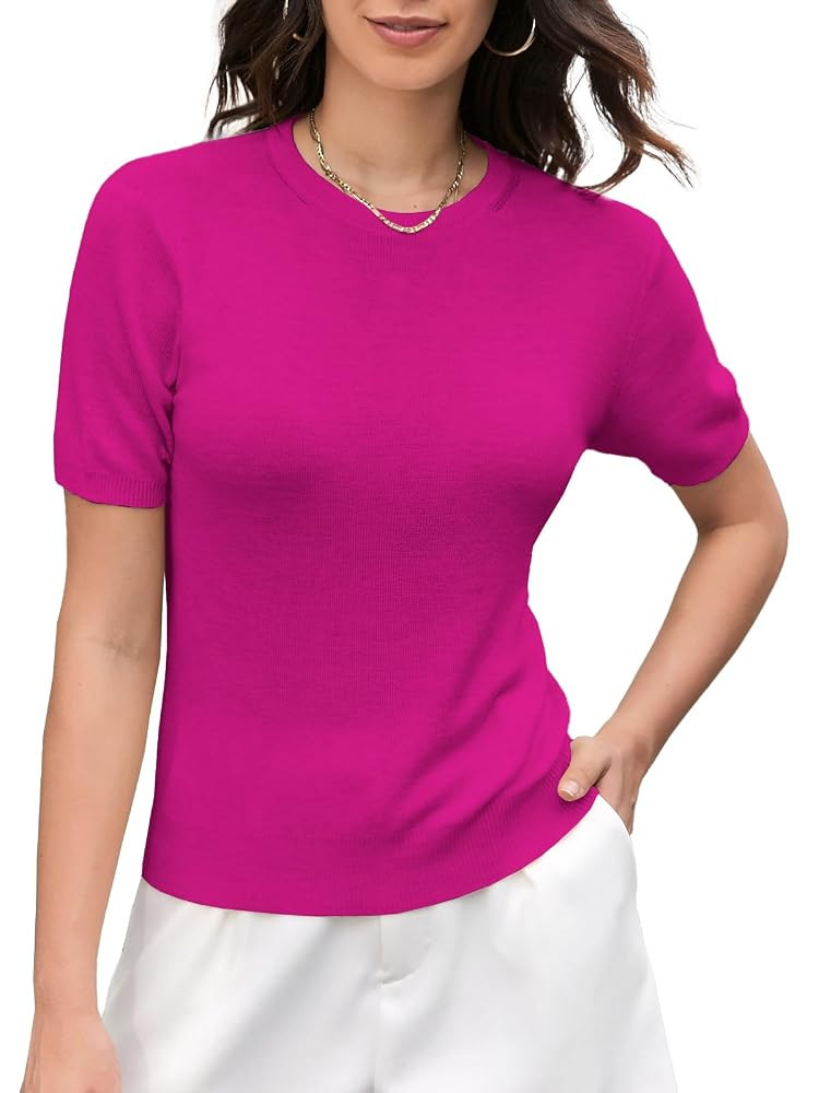 DAIMIDY Women's Short Sleeve Crew Neck Sweaters Lightweight Summer Sweater Casual Knit Pullover T... | Amazon (US)