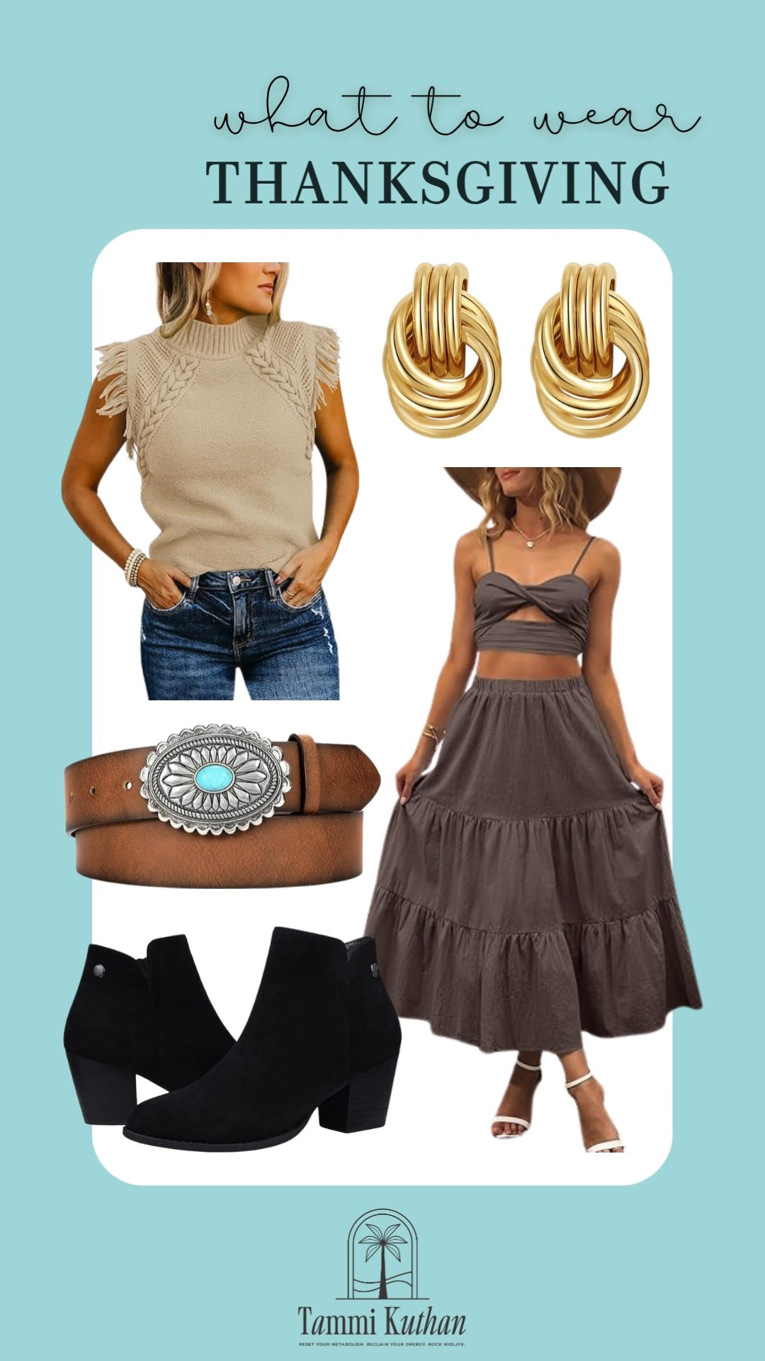 Hit the Thanksgiving table with style in this chic ensemble. From boho skirts to statement earrings, this outfit is perfect for the festive occasion. 🦃🍁🌟

#ThanksgivingOutfit #AmazonFashion #FestiveStyle 

 #LTKSeasonal #LTKStyleTip