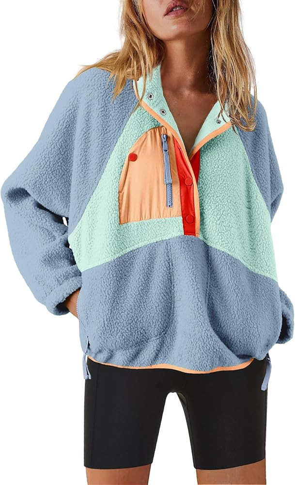 Nirovien Womens Fleece Pullover Long Sleeve Sherpa Jacket Button Down Fuzzy Sweatshirt Warm Outwe... | Amazon (US)