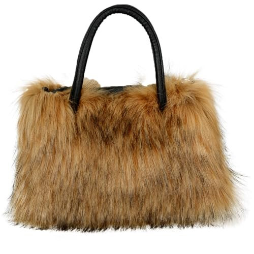 YXCFEWD Fluffy Faux Fur Crossbody Shoulder Bag Purse with Cute Feather Detail(brown) | Amazon (US)