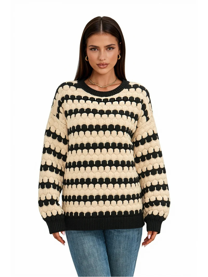 Women’s Pretty Garden STRIPED SWEATER -TWO TONE SWEATER | Walmart (US)