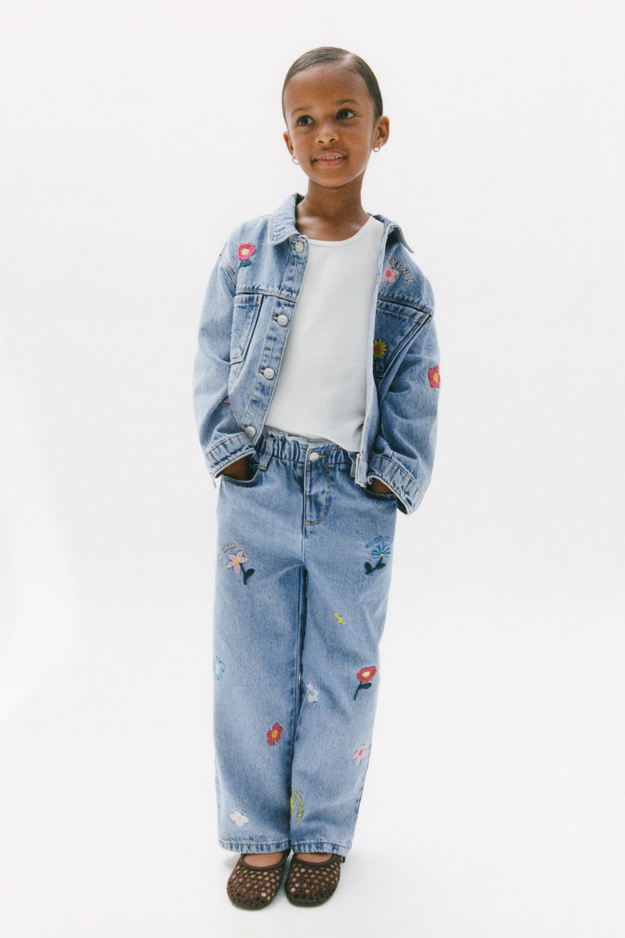 EMBROIDERED FLOWER PAPERBAG JEANS | Zara US