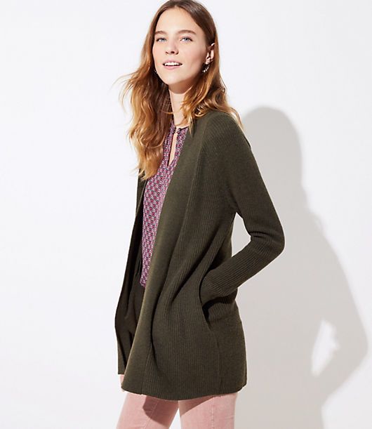 LOFT Ribbed Pocket Open Cardigan | LOFT