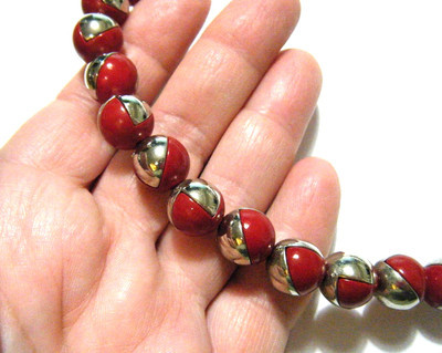 16" Vintage 70s Red Plastic & Chrome Plate Rare Puzzle Beads Collar Necklace | eBay US