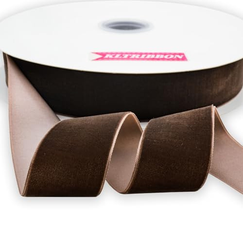 KLTRIBBON Nylon Velvet Ribbon Single Faced,1 1/2 Inch X 25Yards Spool (Brown) | Amazon (US)