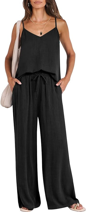 ANRABESS Women's 2 Piece Linen Lounge Set Casual Matching Pants Jumpsuit Summer Beach Travel Vaca... | Amazon (US)