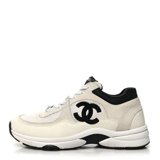 Mesh Suede Calfskin Grained Calfskin Womens CC Sneakers 39 White Black | FASHIONPHILE (US)
