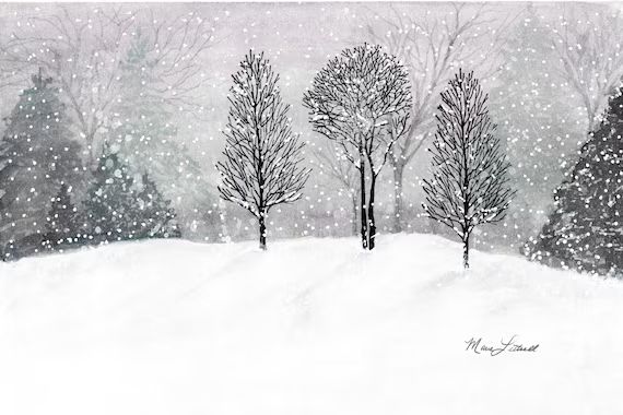 ORIGINAL Watercolor Painting Art Print Snowy Winter Blizzard | Etsy | Etsy (US)