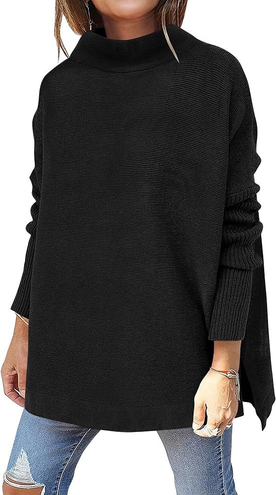 ANRABESS Women's Turtleneck Oversized Long Batwing Sleeve High Low Spilt Hem Knit Pullover Sweate... | Amazon (US)