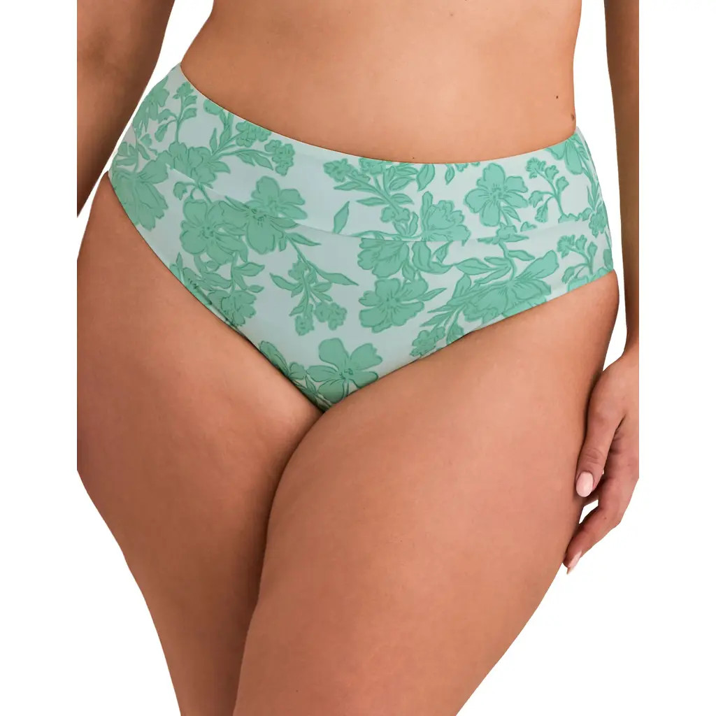 Adore Me Perry Swimwear High Waisted Bottom in Floral Green at Nordstrom, Size 2X | Nordstrom