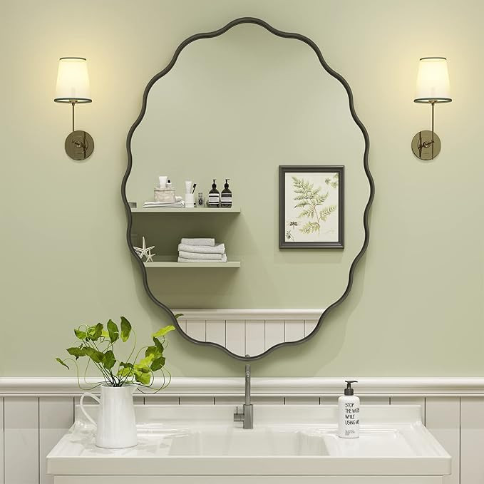 CHARMOR 22x30 Oval Wall Mirror with Wavy Frame, Matte Black Bathroom Mirror, Irregular Wall Decor... | Amazon (US)