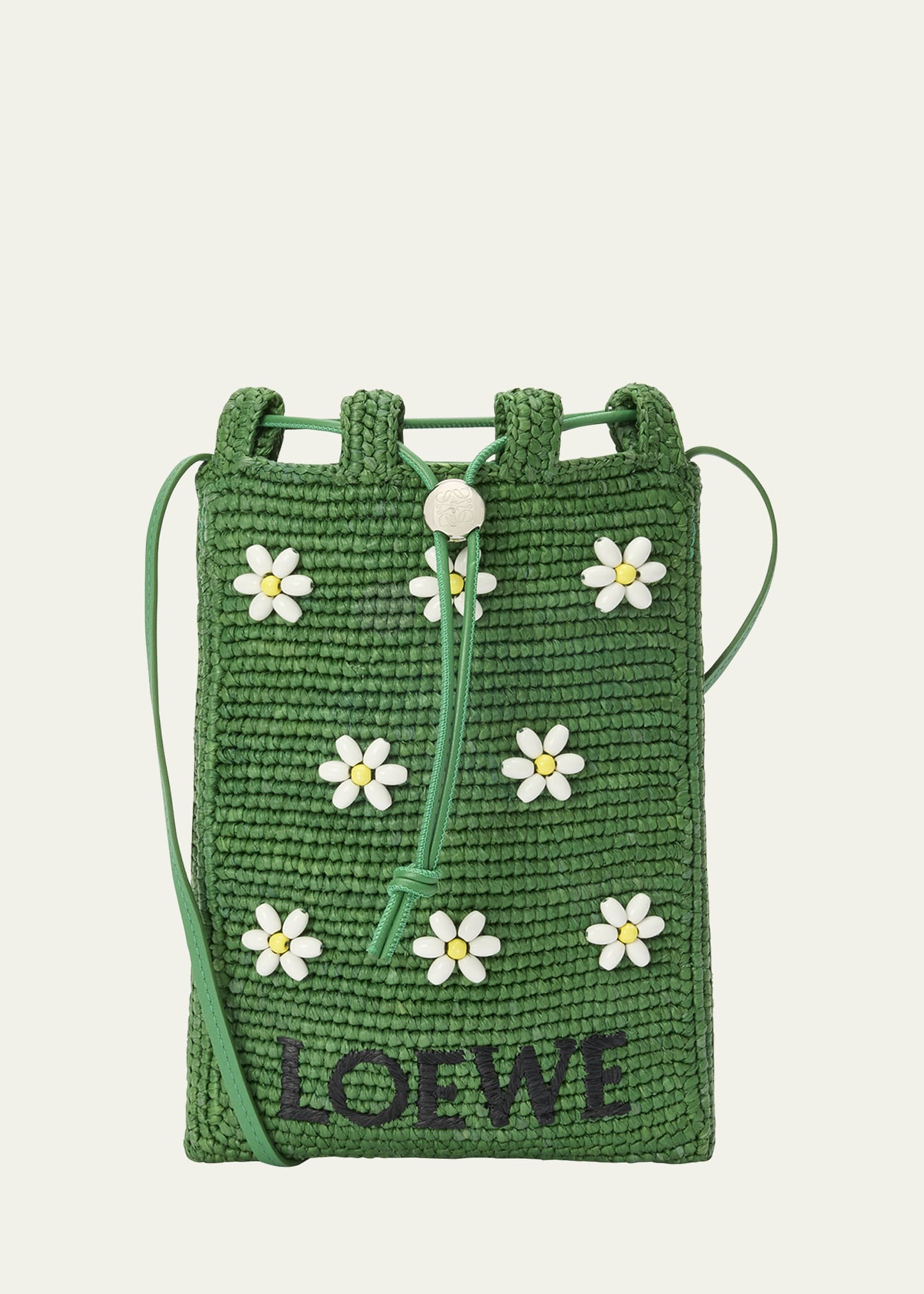 Loewe Drawstring Pocket Flower Crossbody Bag in Raffia | Bergdorf Goodman