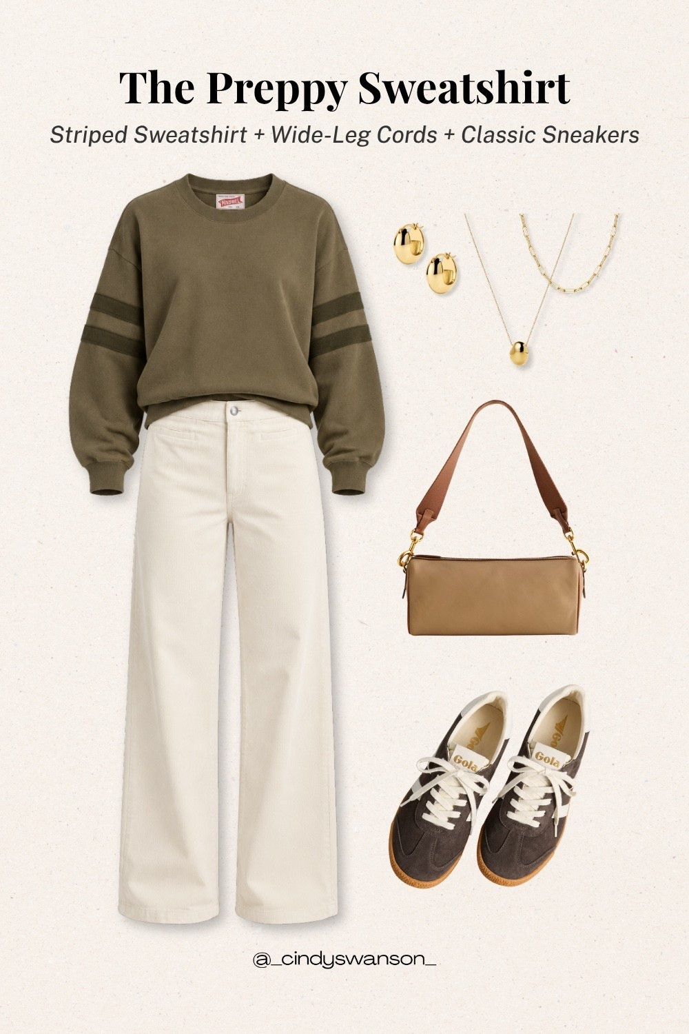 An olive striped sweatshirt with ivory wide-leg cords is such an easy way to make casual dressing feel pulled together. I’d finish it with classic sneakers and a simple leather shoulder bag for errands, weekend plans, or a relaxed lunch.

#LTKSeasonal #LTKootd #LTKOver40