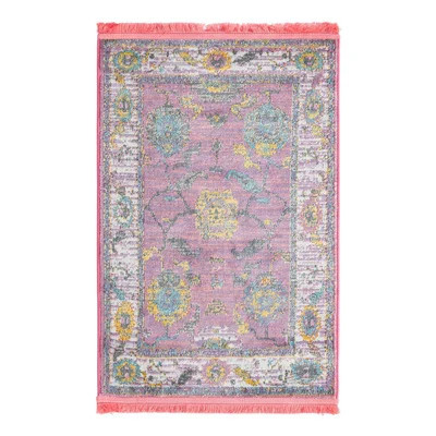 Haefner Oriental Pink/Ivory/Teal/Yellow Area Rug | Wayfair Professional