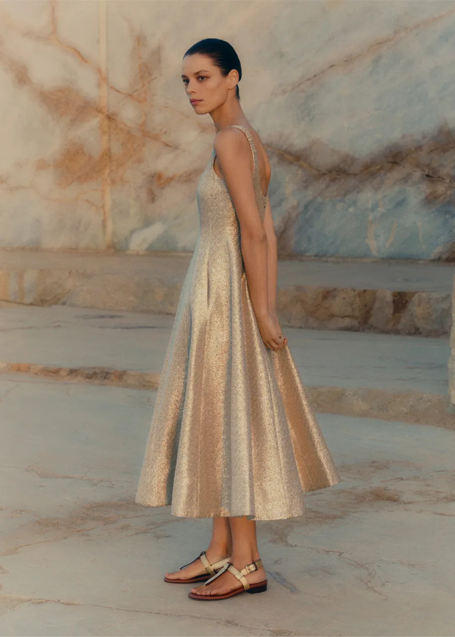 Metallic Stretch Contour Midi Dress | ME+EM US